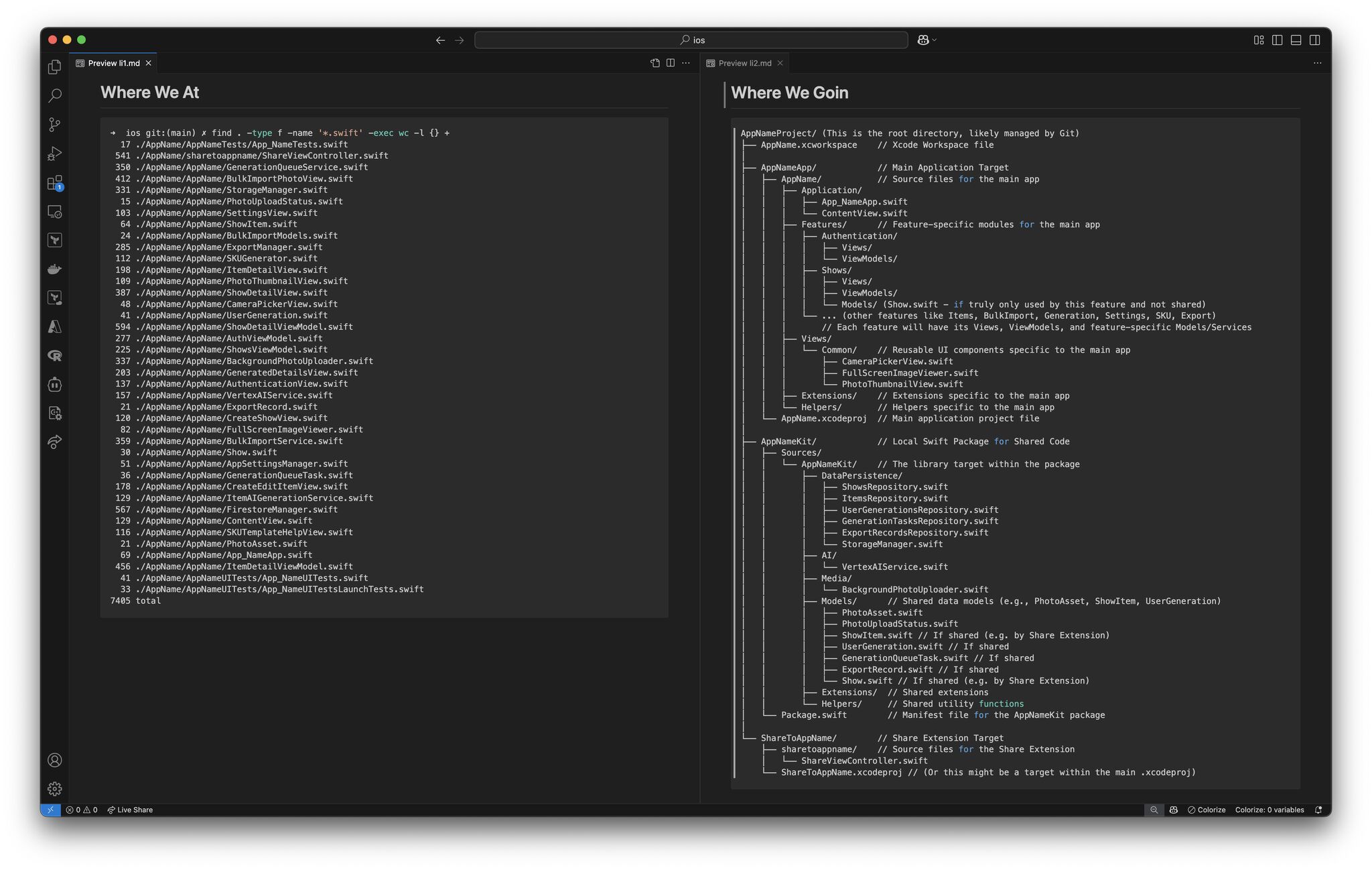 Script-generated code planning diagram