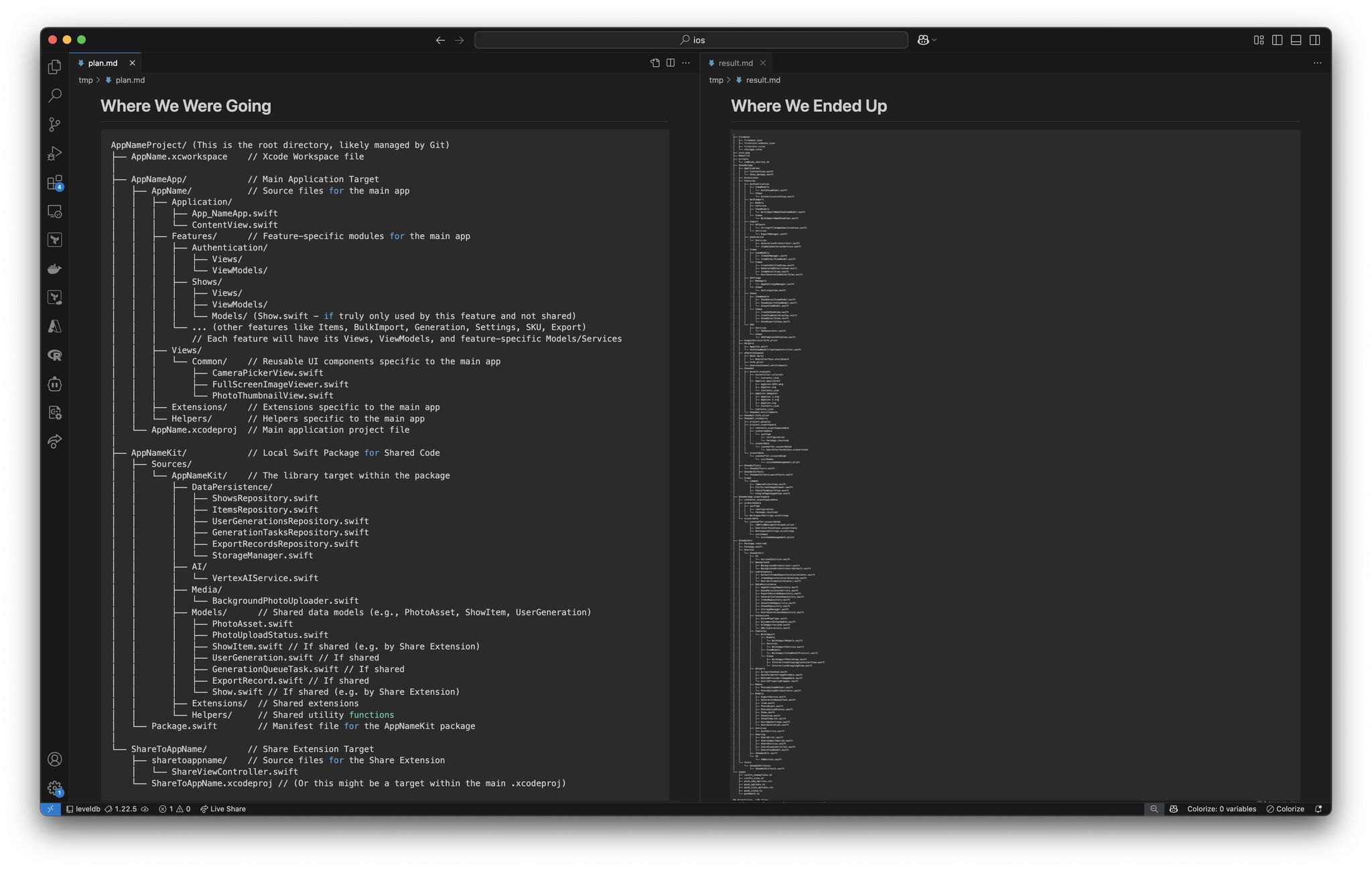 Script-generated code planning diagram